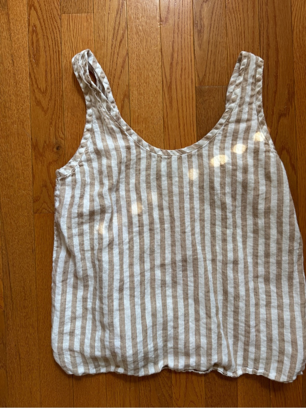 Everlane White and Tan Striped Linen Scoop Tank